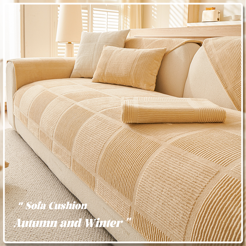 2025 New Milk Velvet Solid Color Thick Anti Slip Plush Sofa Cushion Cover