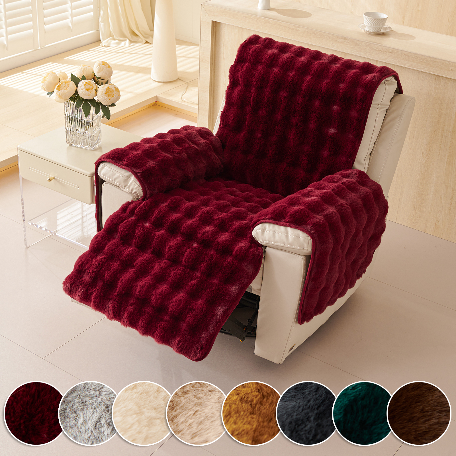 Modern Light Luxury Autumn and Winter Rabbit Plush Single Seat Sofa Cushion Cover